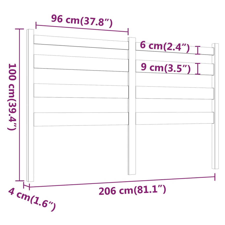Hoofdbord 206X4X00 Cm Massief Grenenhout 206 x 100 cm Grijs