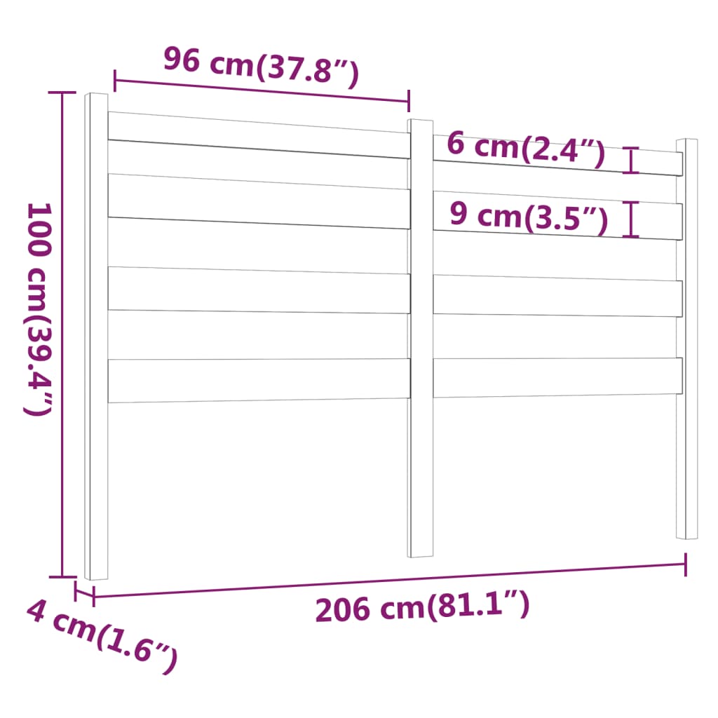 Hoofdbord 206X4X00 Cm Massief Grenenhout 206 x 100 cm Zwart