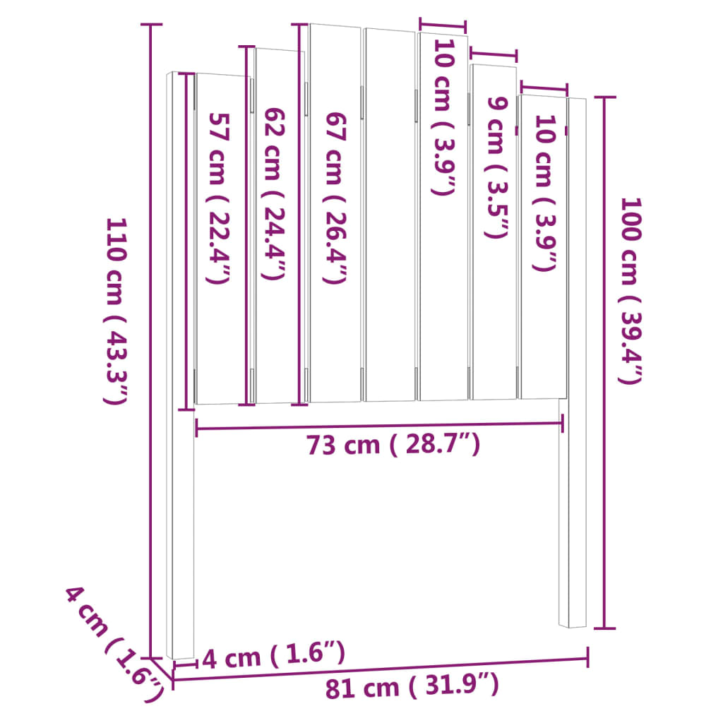 Hoofdbord 8X4X0 Cm Massief Grenenhout 81 x 110 cm Zwart