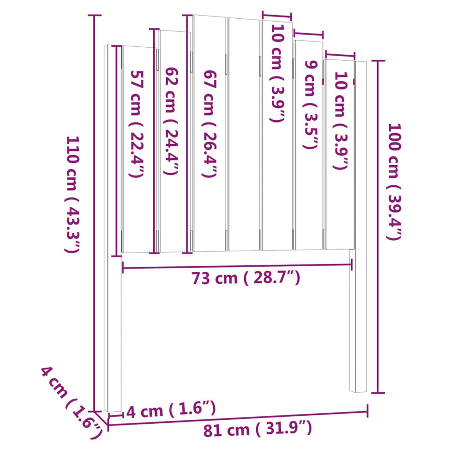 Hoofdbord 8X4X0 Cm Massief Grenenhout 81 x 110 cm Zwart