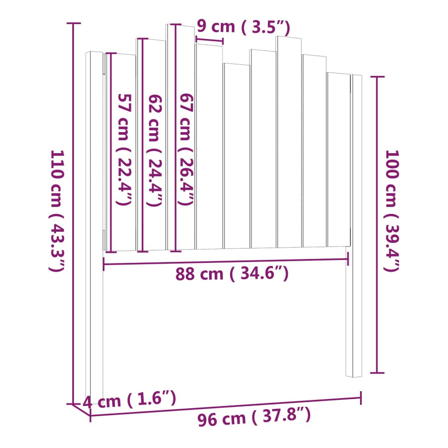 Hoofdbord 96X4X0 Cm Massief Grenenhout 96 x 110 cm Zwart