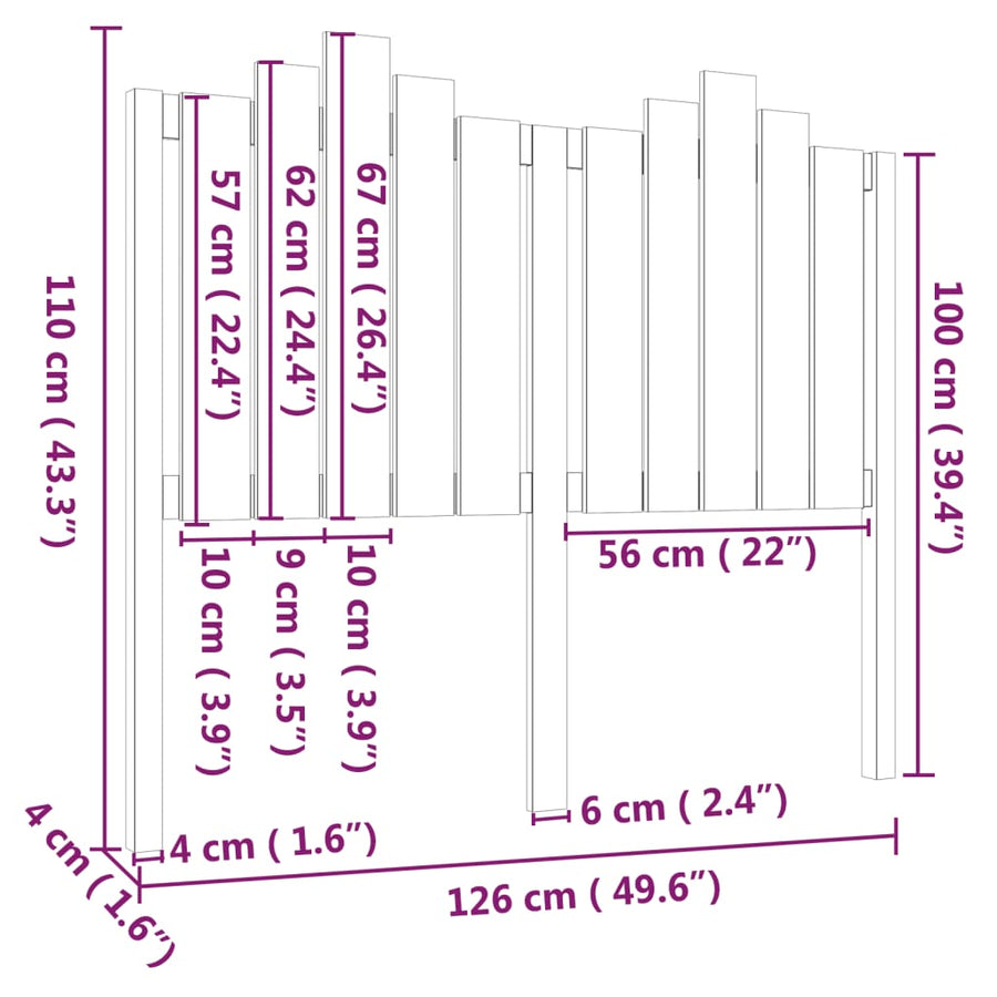Hoofdbord 26X6X0 Cm Massief Grenenhout 126 x 110 cm Zwart