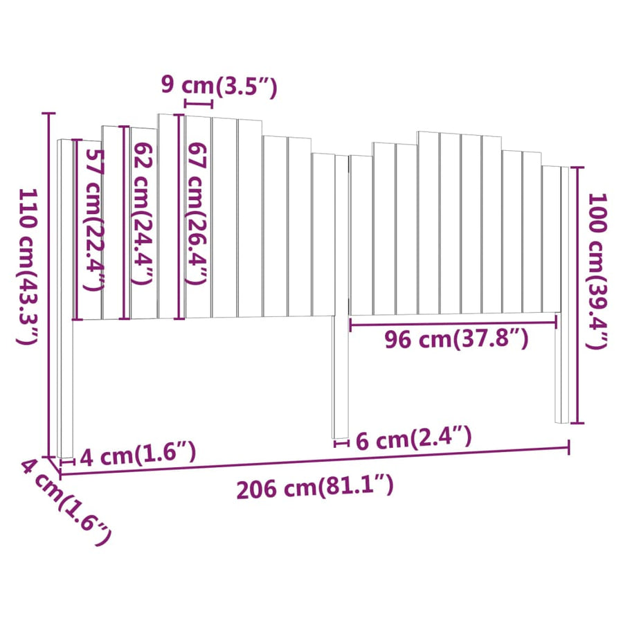 Hoofdbord 206X4X0 Cm Massief Grenenhout 206 x 110 cm Zwart