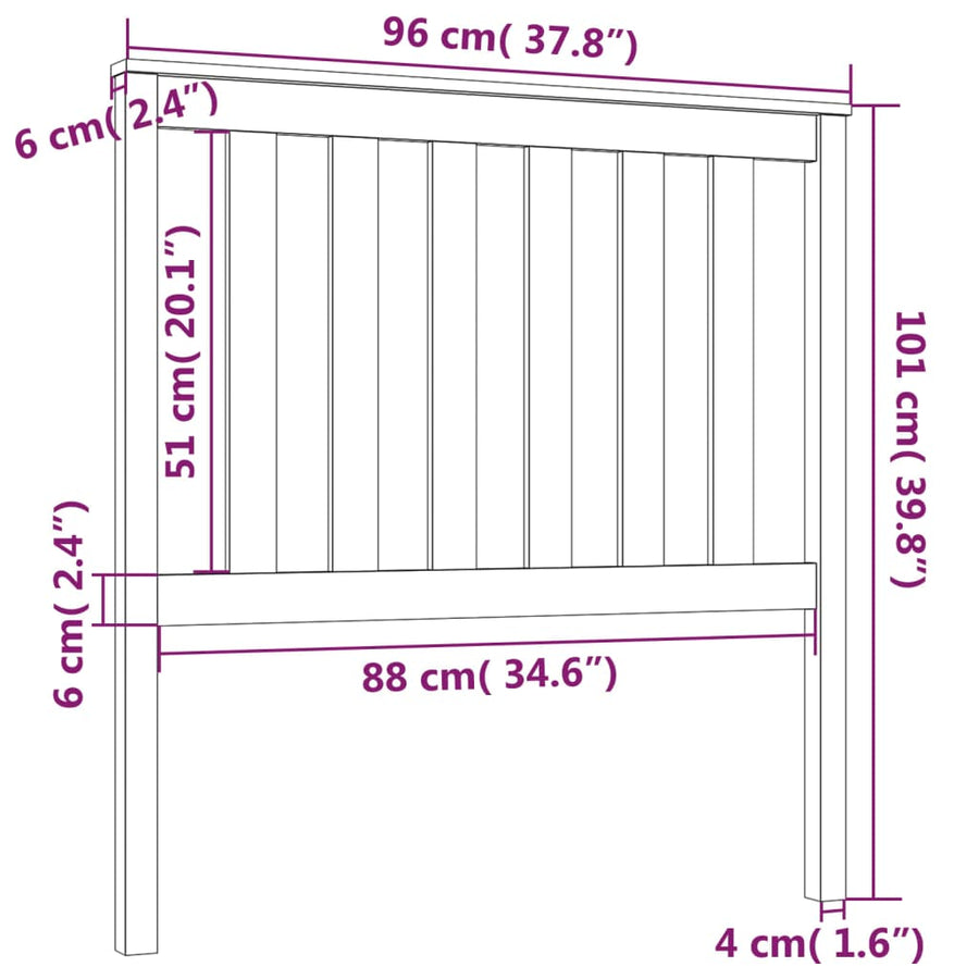 Hoofdbord 96X6X0 Cm Massief Grenenhout 96 x 101 cm Grijs