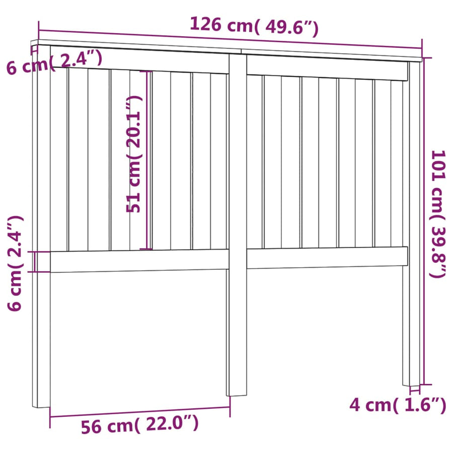 Hoofdbord 26X6X0 Cm Massief Grenenhout 126 x 101 cm Zwart