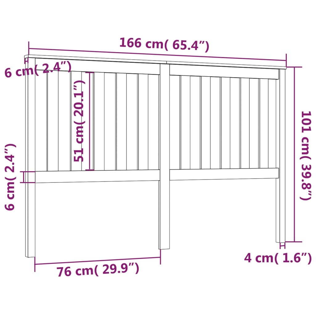 Hoofdbord 66X6X0 Cm Massief Grenenhout 166 x 101 cm Zwart