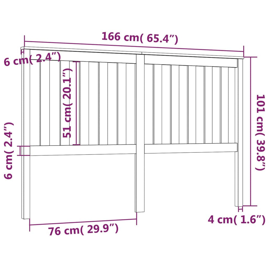 Hoofdbord 66X6X0 Cm Massief Grenenhout 166 x 101 cm Zwart