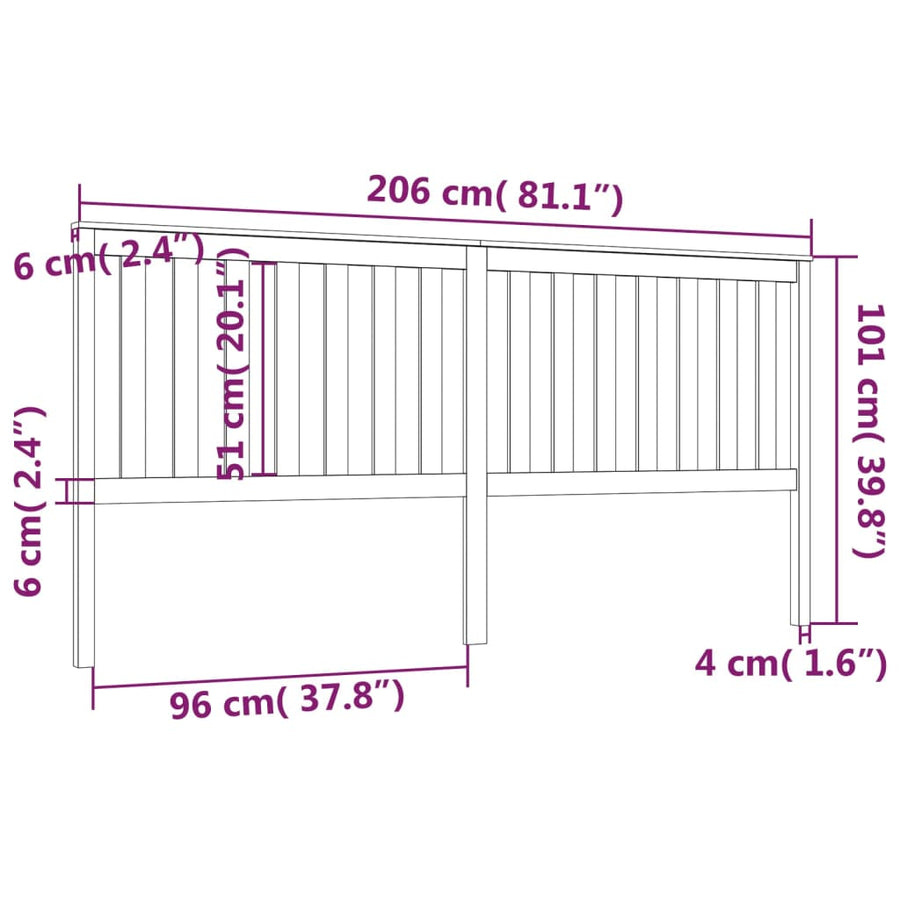 Hoofdbord 206X6X0 Cm Massief Grenenhout 206 x 101 cm Zwart