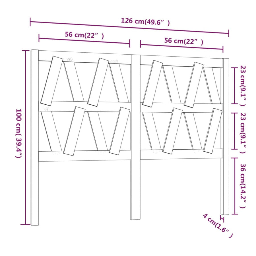 Hoofdbord 26X4X00 Cm Massief Grenenhout 126 x 100 cm Grijs