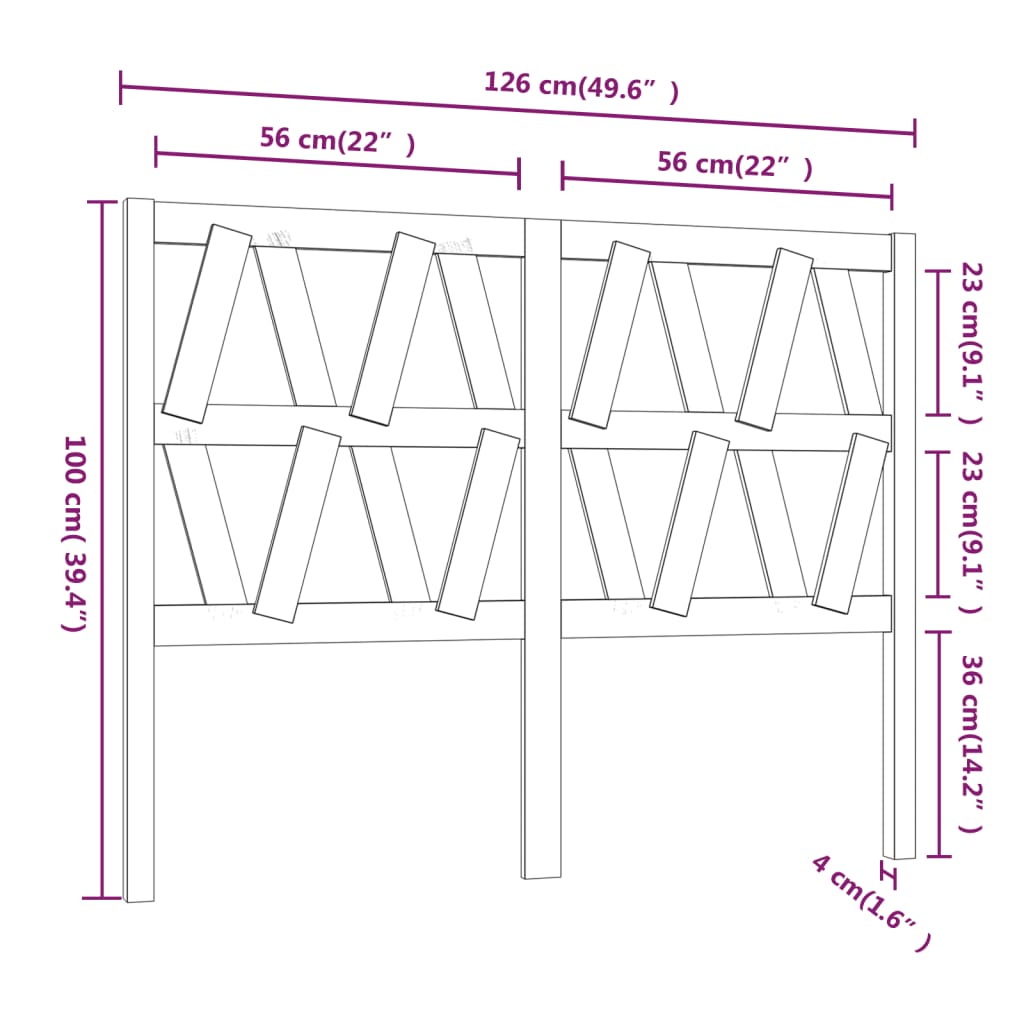 Hoofdbord 26X4X00 Cm Massief Grenenhout 126 x 100 cm Honingbruin