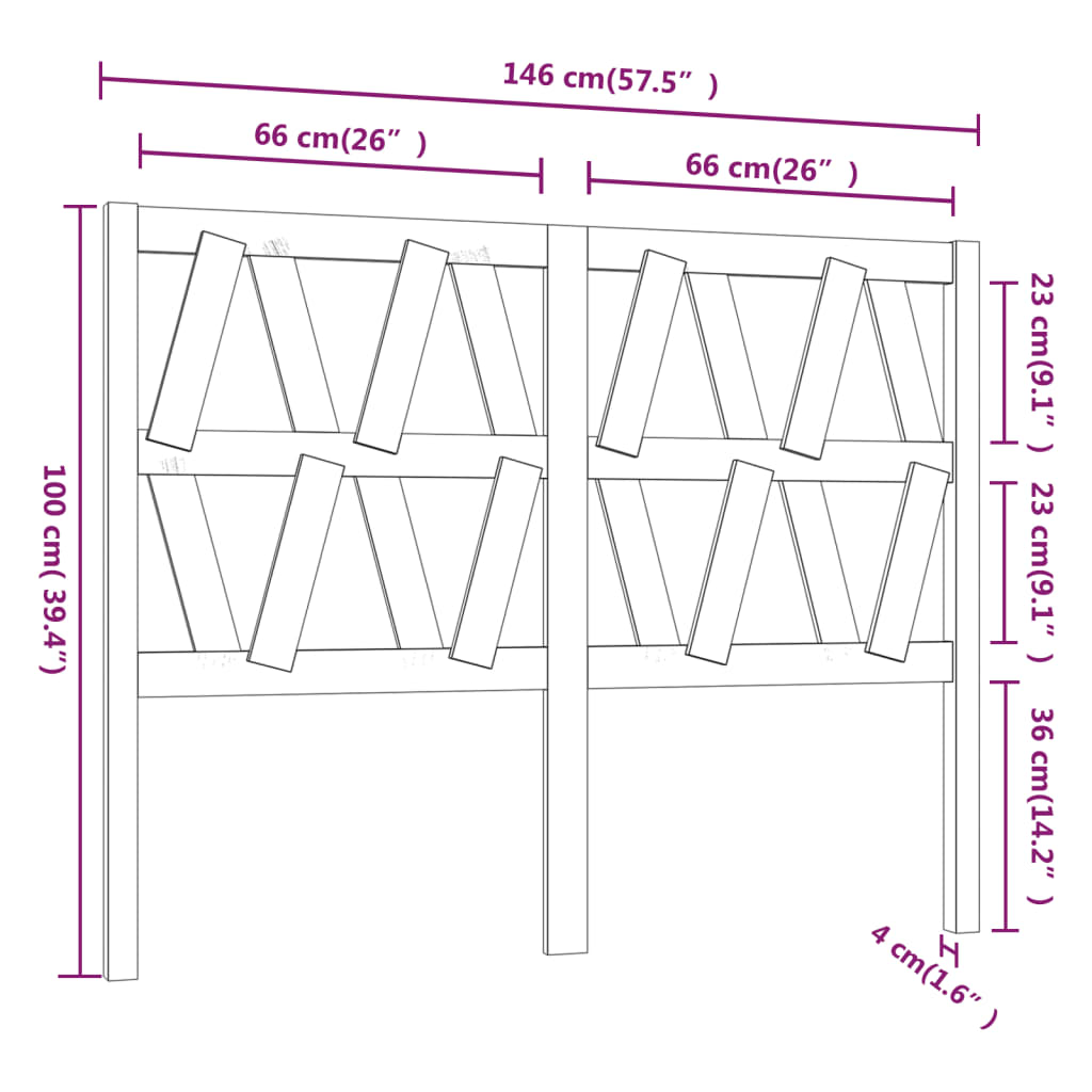 Hoofdbord 46X4X00 Cm Massief Grenenhout 146 x 100 cm Grijs
