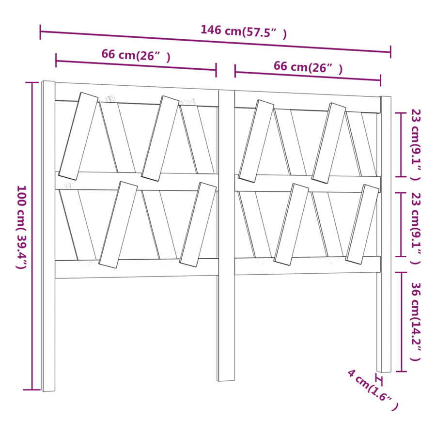 Hoofdbord 46X4X00 Cm Massief Grenenhout 146 x 100 cm Grijs