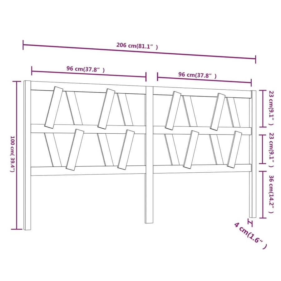 Hoofdbord 206X4X00 Cm Massief Grenenhout 206 x 100 cm Grijs
