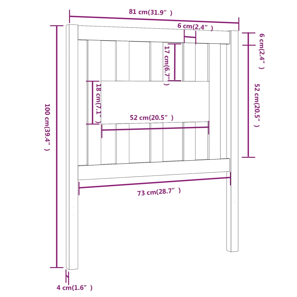 Hoofdbord 8X4X00 Cm Massief Grenenhout 81 x 100 cm Zwart