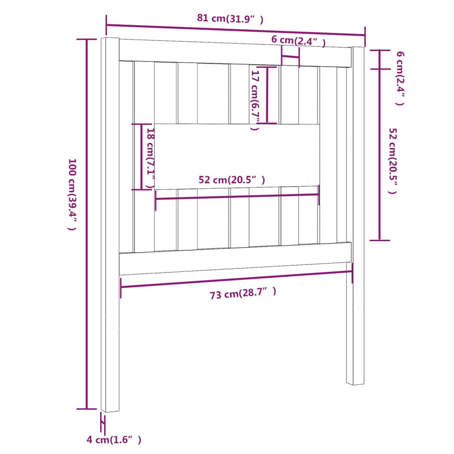 Hoofdbord 8X4X00 Cm Massief Grenenhout 81 x 100 cm Zwart
