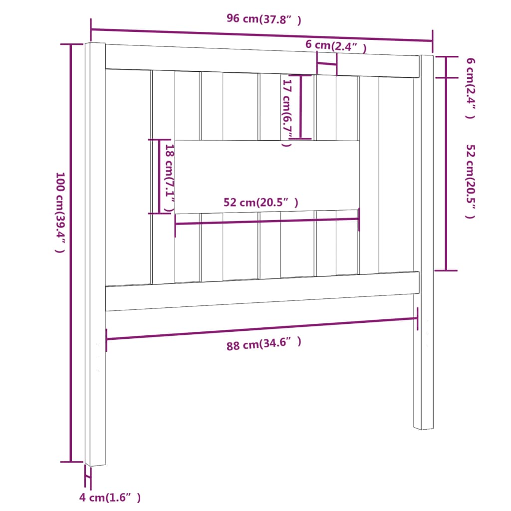 Hoofdbord 96X4X00 Cm Massief Grenenhout 96 x 100 cm Grijs