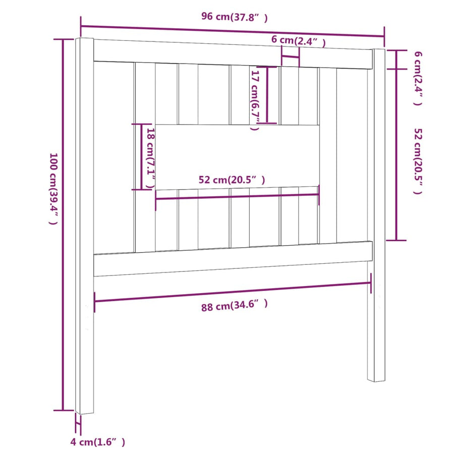 Hoofdbord 96X4X00 Cm Massief Grenenhout 96 x 100 cm Grijs