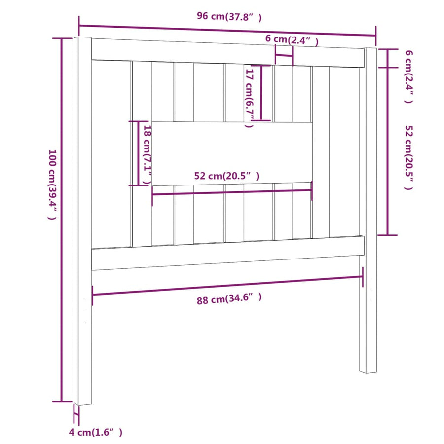 Hoofdbord 96X4X00 Cm Massief Grenenhout 96 x 100 cm Zwart