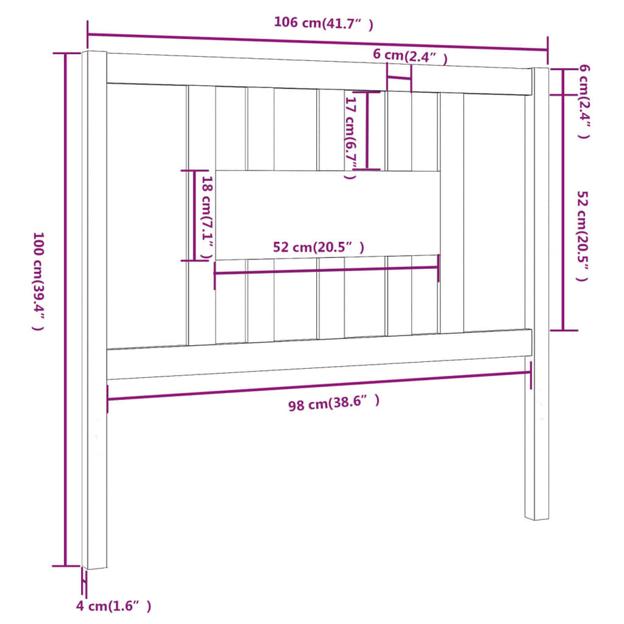 Hoofdbord 06X4X00 Cm Massief Grenenhout 106 x 100 cm Grijs