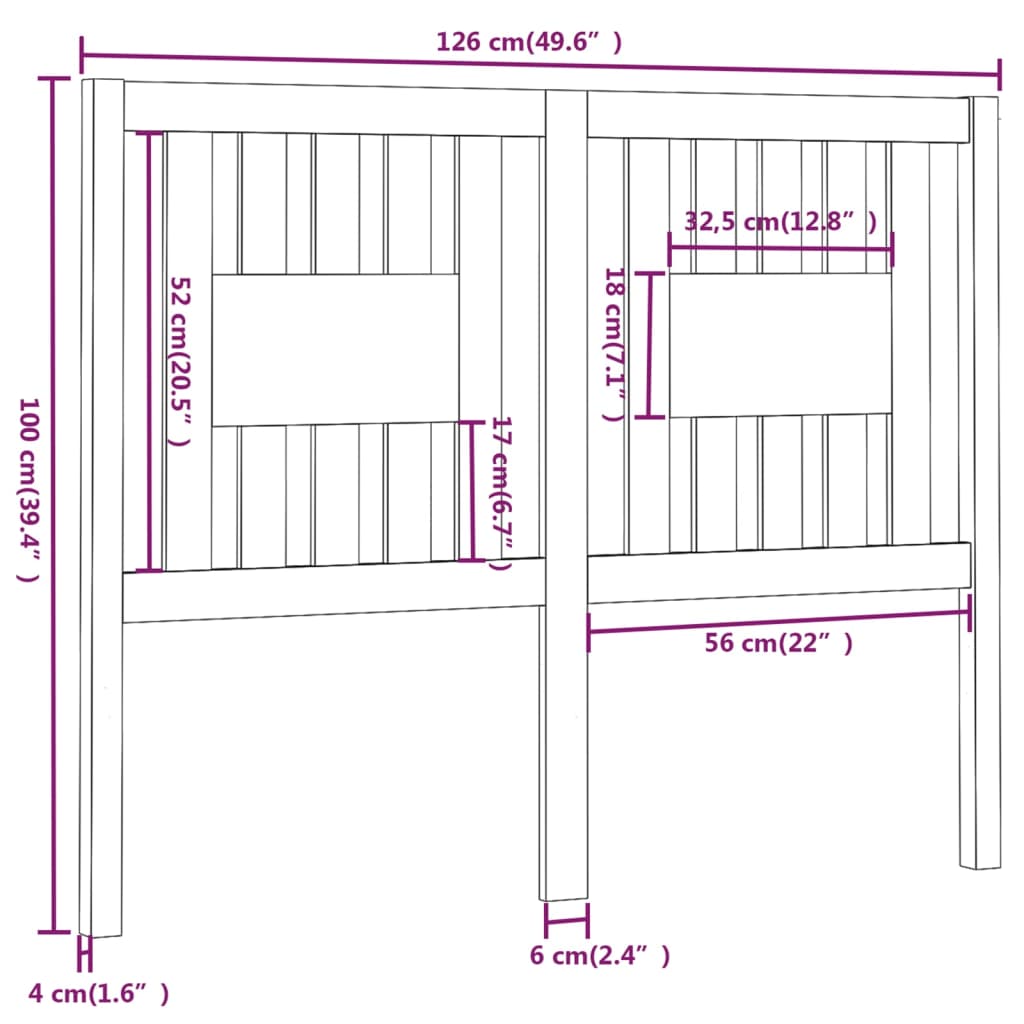 Hoofdbord 26X4X00 Cm Massief Grenenhout 126 x 100 cm Grijs