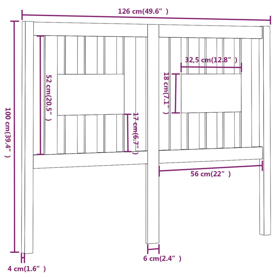Hoofdbord 26X4X00 Cm Massief Grenenhout 126 x 100 cm Honingbruin