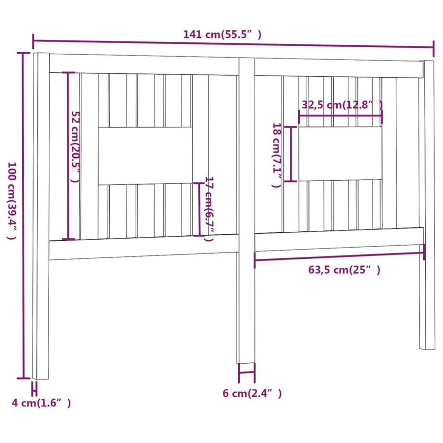 Hoofdbord 4X4X00 Cm Massief Grenenhout 141 x 100 cm Grijs