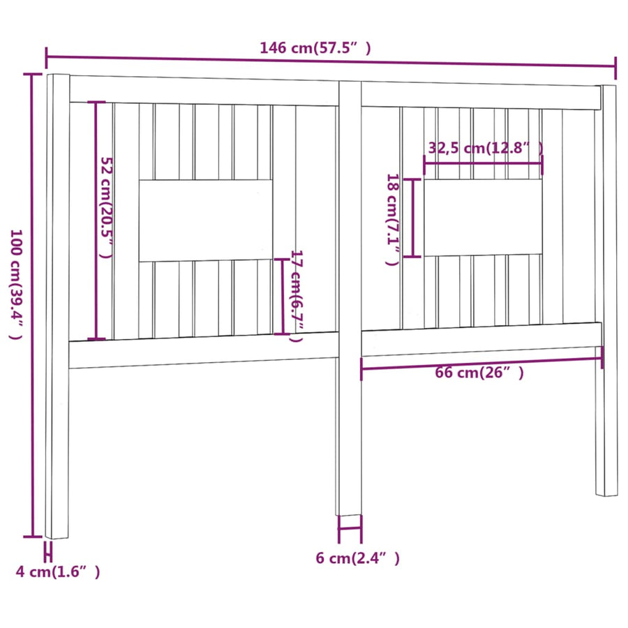 Hoofdbord 46X4X00 Cm Massief Grenenhout 146 x 100 cm Wit