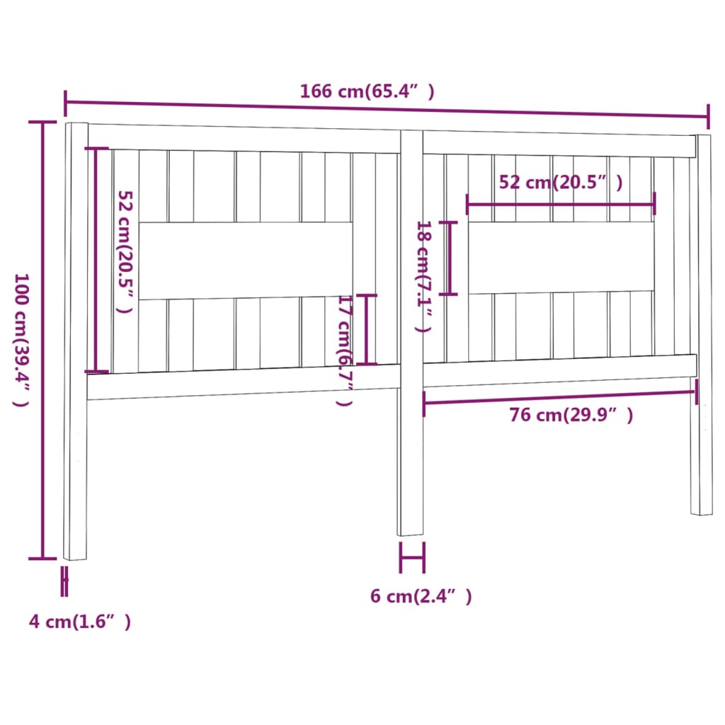Hoofdbord 66X4X00 Cm Massief Grenenhout 166 x 100 cm Grijs