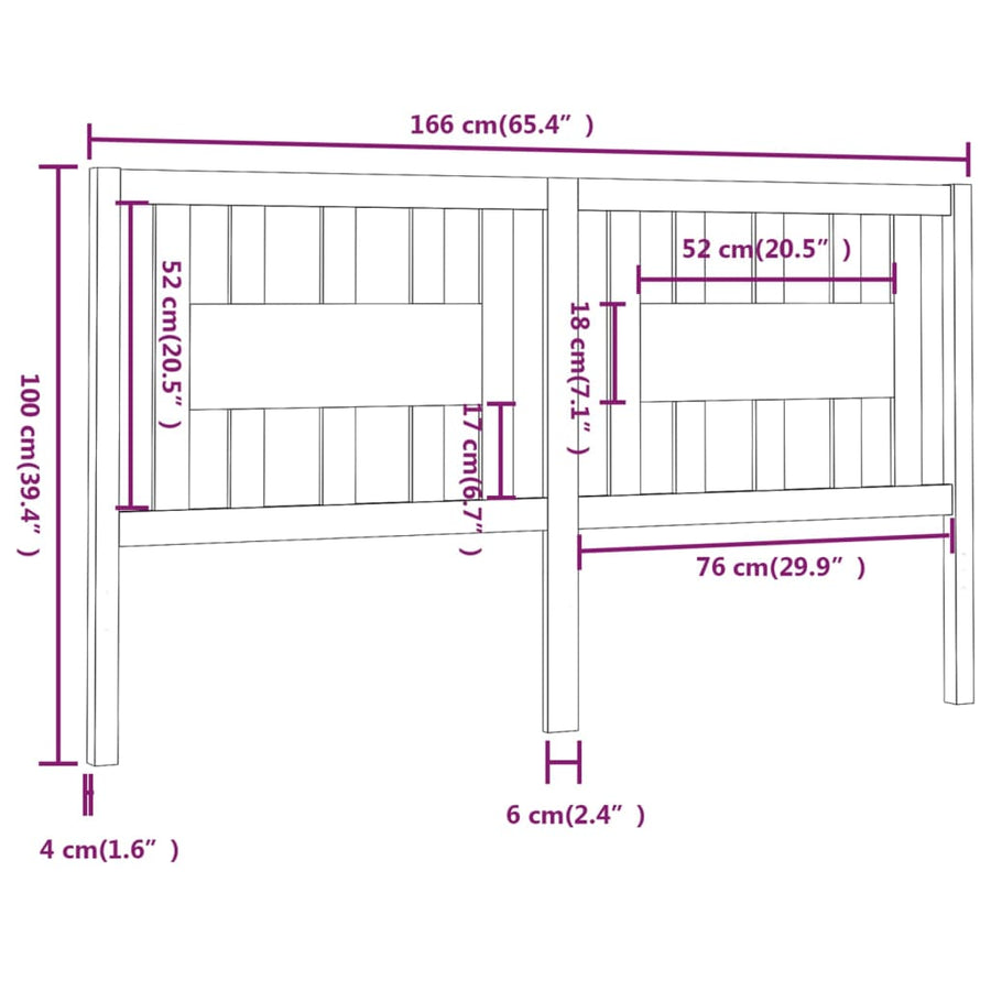 Hoofdbord 66X4X00 Cm Massief Grenenhout 166 x 100 cm Grijs
