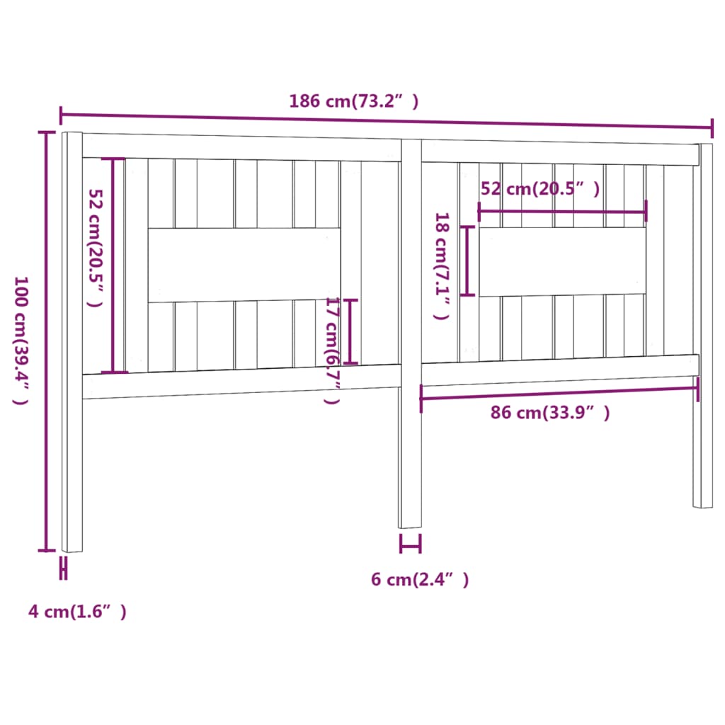 Hoofdbord 86X4X00 Cm Massief Grenenhout 186 x 100 cm Grijs