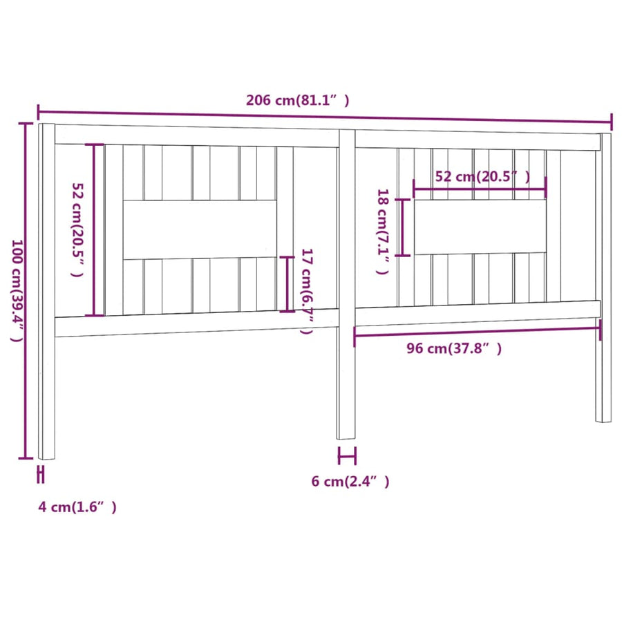 Hoofdbord 206X4X00 Cm Massief Grenenhout 206 x 100 cm Grijs