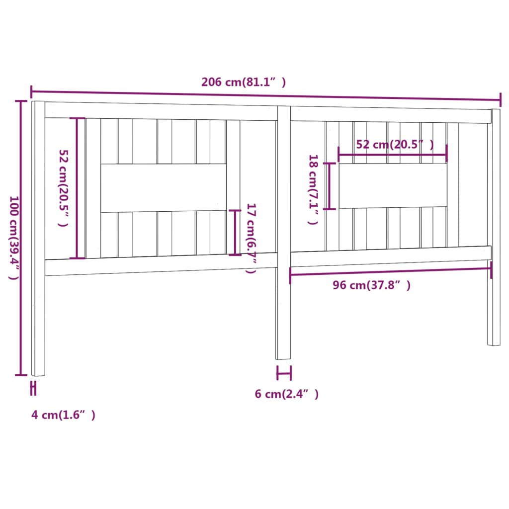 Hoofdbord 206X4X00 Cm Massief Grenenhout 206 x 100 cm Zwart