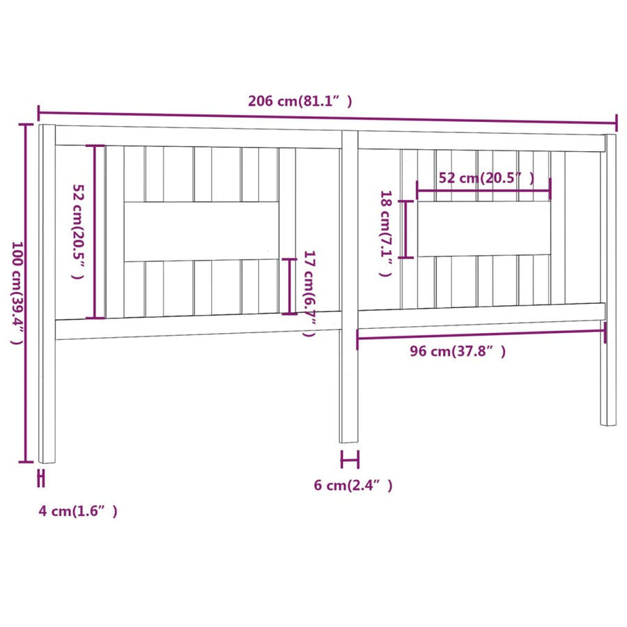 Hoofdbord 206X4X00 Cm Massief Grenenhout 206 x 100 cm Zwart