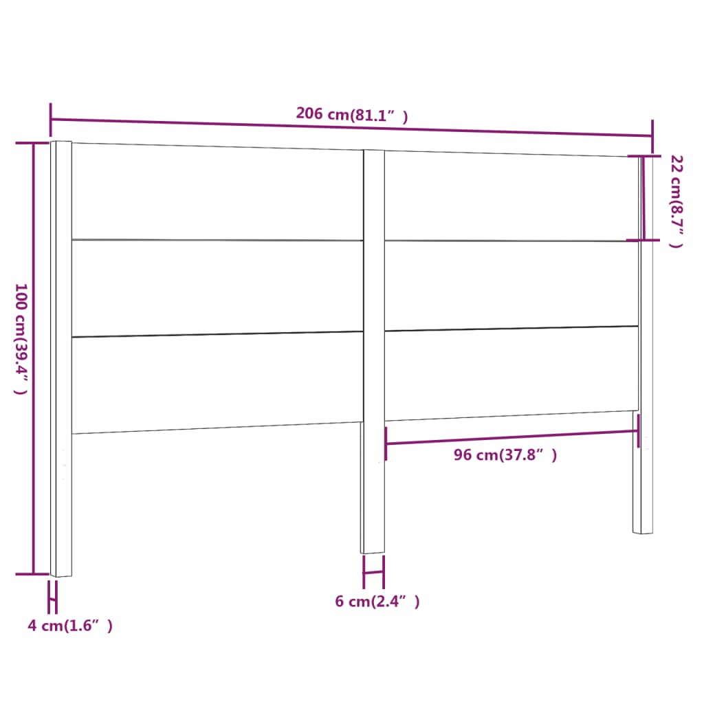 Hoofdbord 206X4X00 Cm Massief Grenenhout 206 x 100 cm Zwart