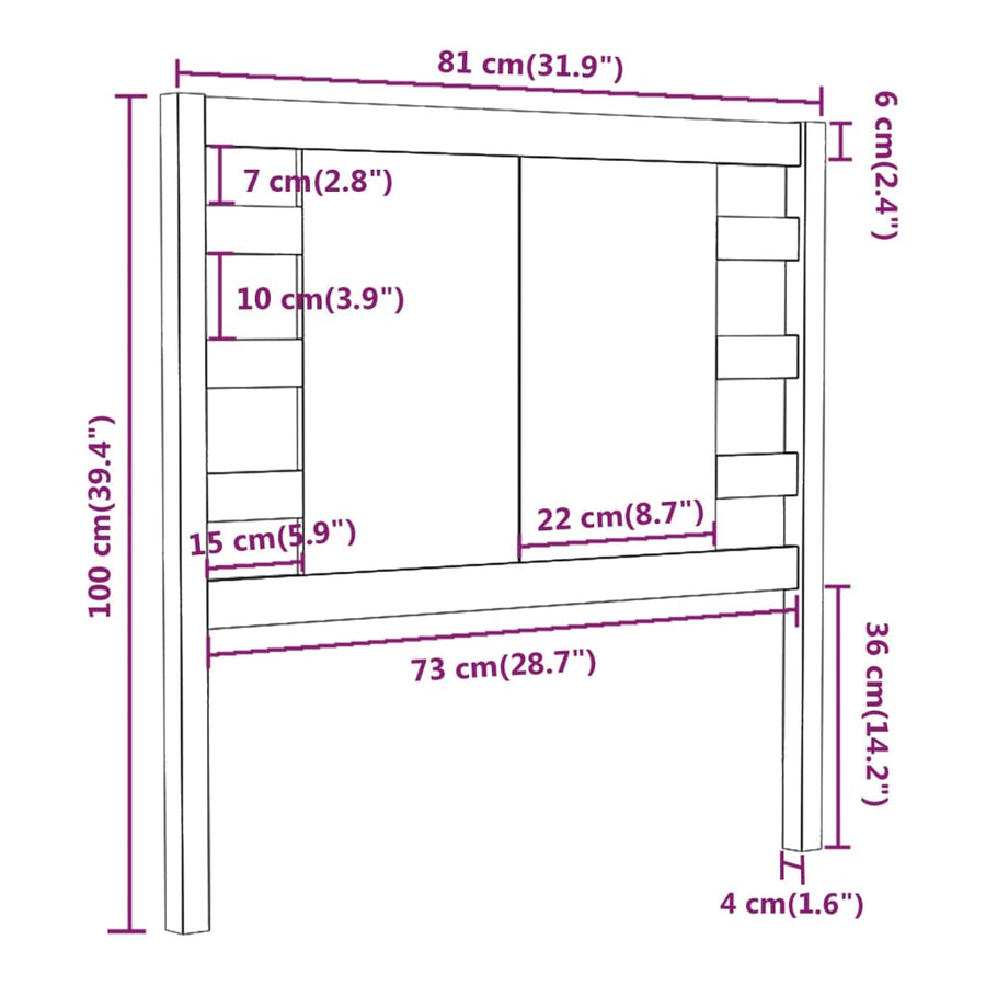Hoofdbord 8X4X00 Cm Massief Grenenhout 81 x 100 cm Grijs