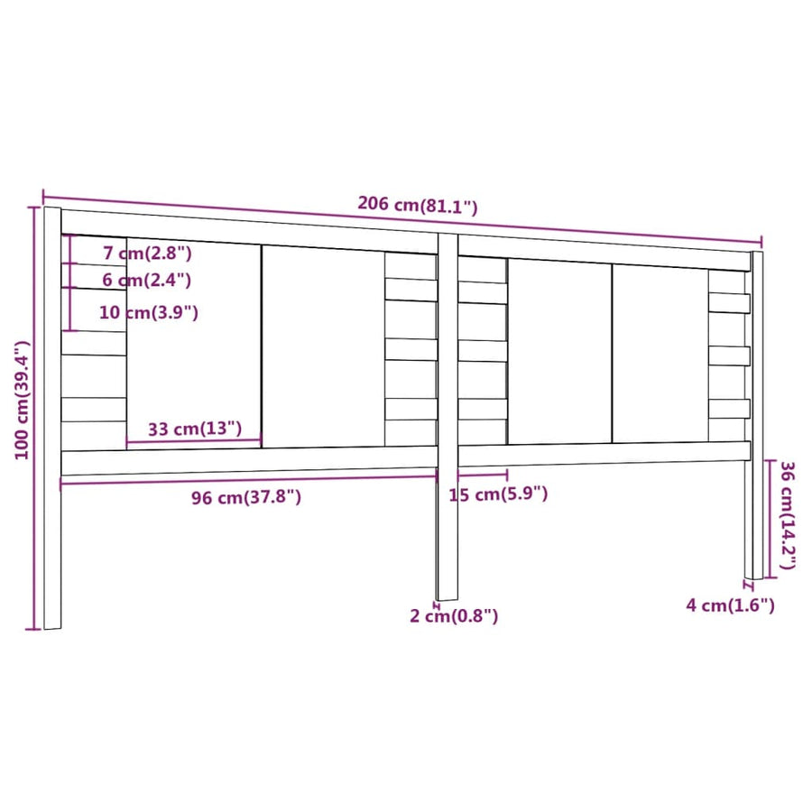 Hoofdbord 206X4X00 Cm Massief Grenenhout 206 x 100 cm Grijs