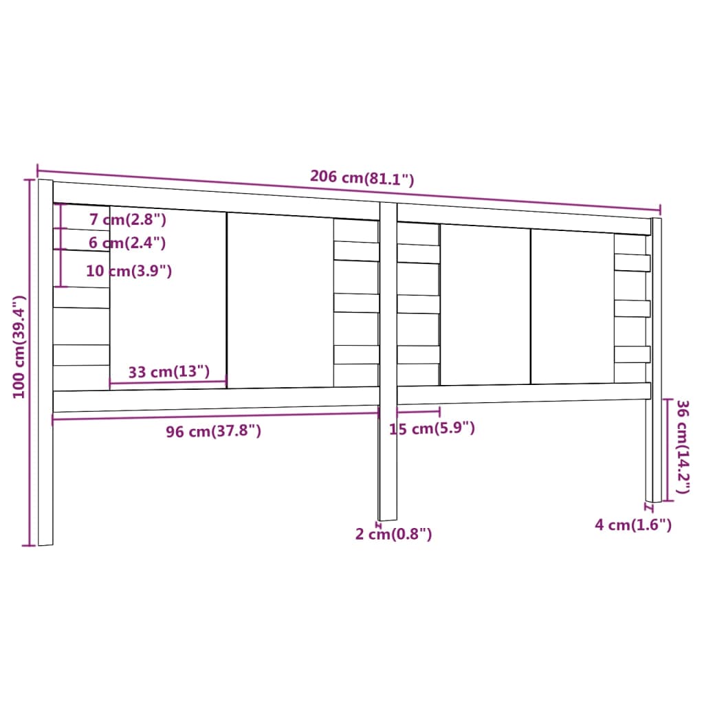 Hoofdbord 206X4X00 Cm Massief Grenenhout 206 x 100 cm Zwart