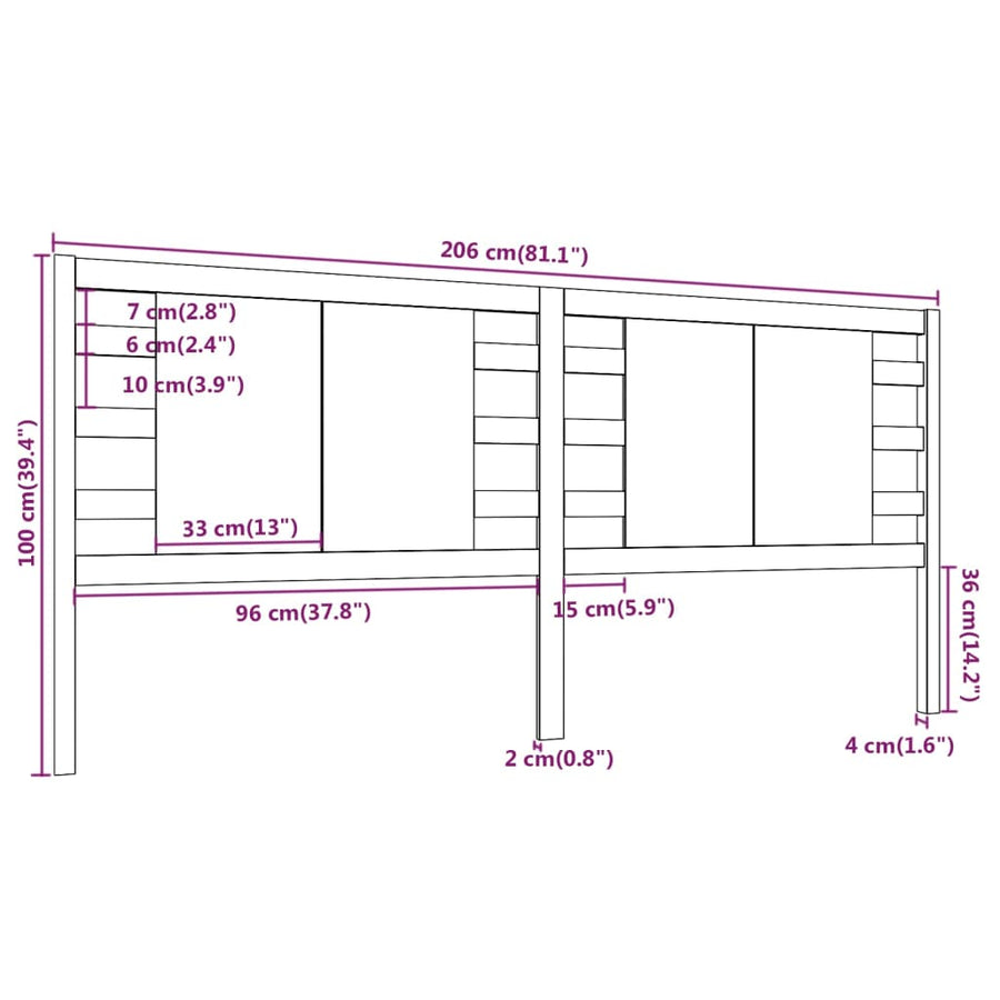 Hoofdbord 206X4X00 Cm Massief Grenenhout 206 x 100 cm Zwart