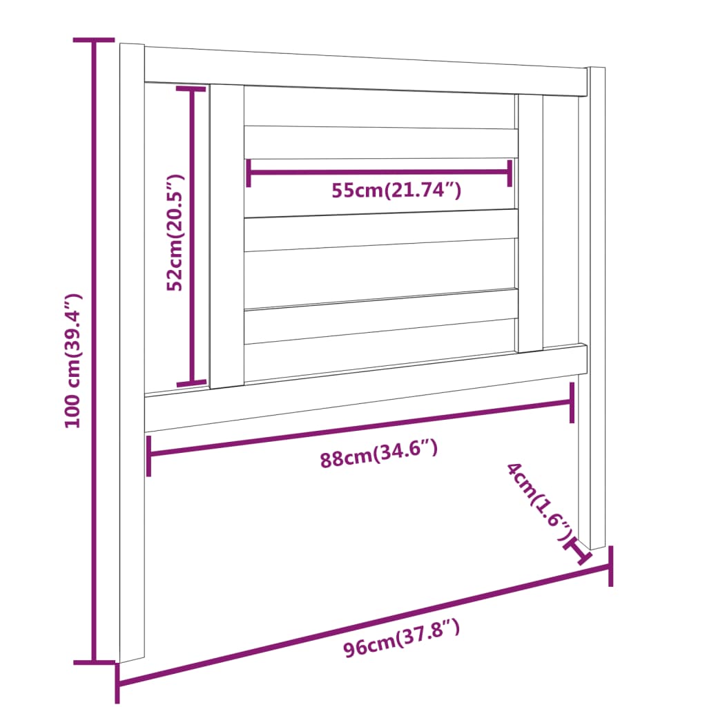 Hoofdbord 96X4X100 Cm Massief Grenenhout Grijs
