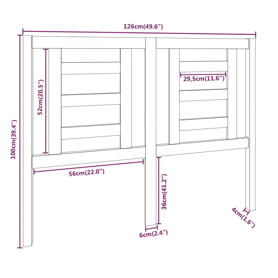 Hoofdbord 126X4X100 Cm Massief Grenenhout Grijs