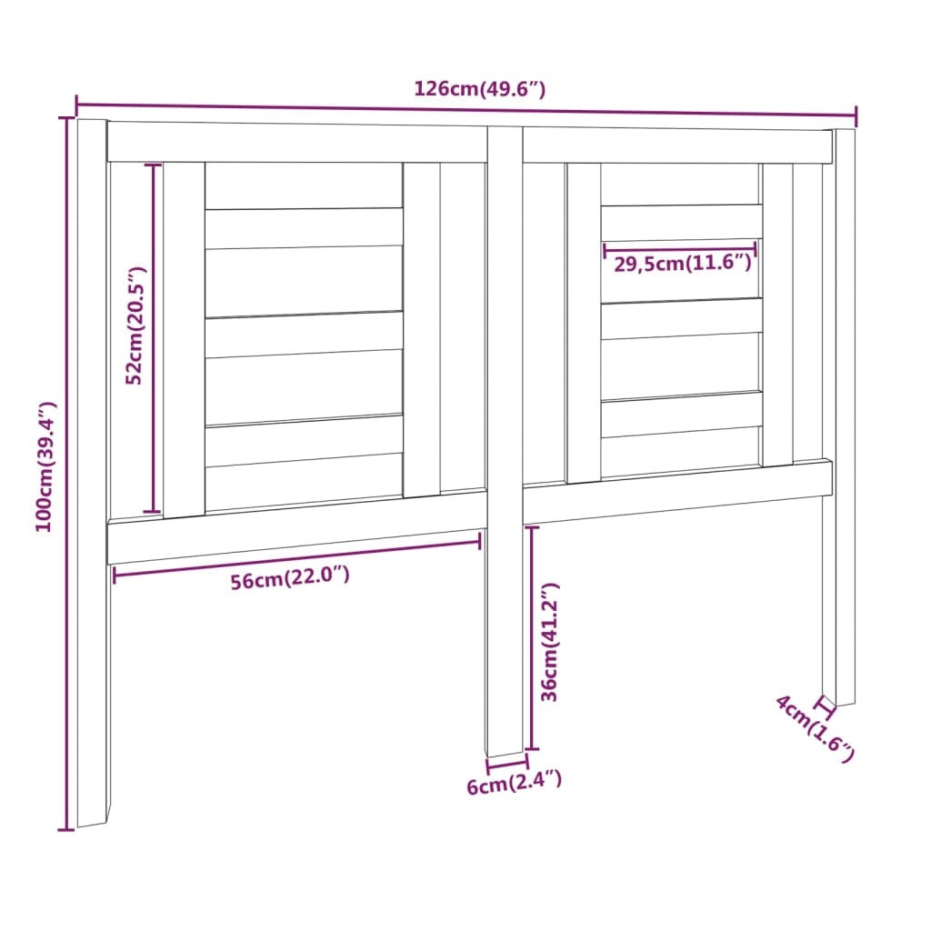Hoofdbord 126X4X100 Cm Massief Grenenhout Zwart