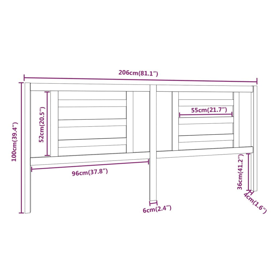 Hoofdbord 206X4X100 Cm Massief Grenenhout Grijs