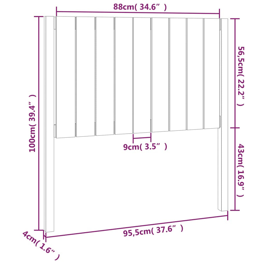 Hoofdbord 95,5X4X00 Cm Massief Grenenhout 95.5 x 100 cm Zwart