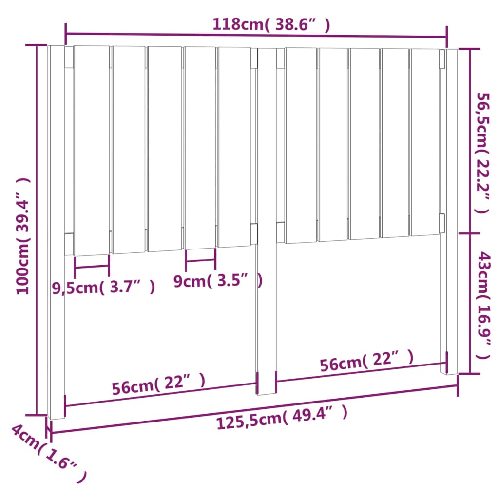 Hoofdbord 25,5X4X00 Cm Massief Grenenhout 125.5 x 100 cm Naturel