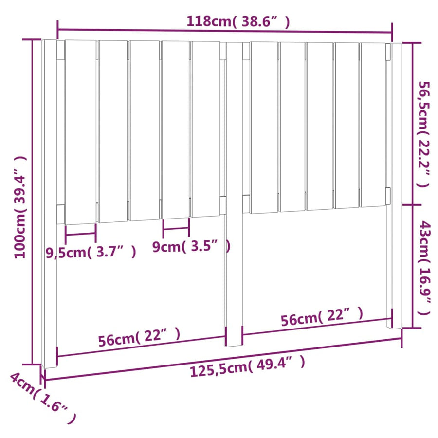 Hoofdbord 25,5X4X00 Cm Massief Grenenhout 125.5 x 100 cm Zwart