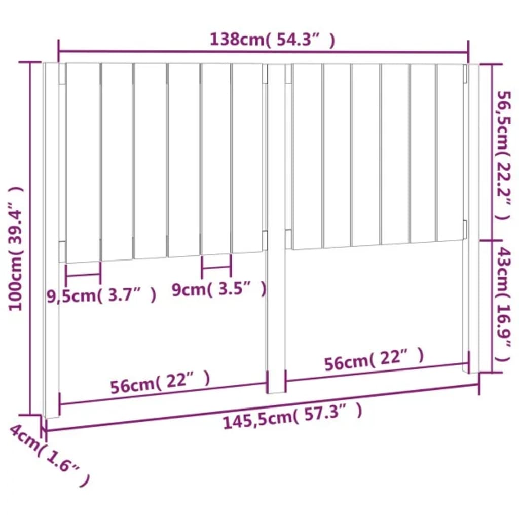Hoofdbord 45,5X4X00 Cm Massief Grenenhout 145.5 x 100 cm Zwart