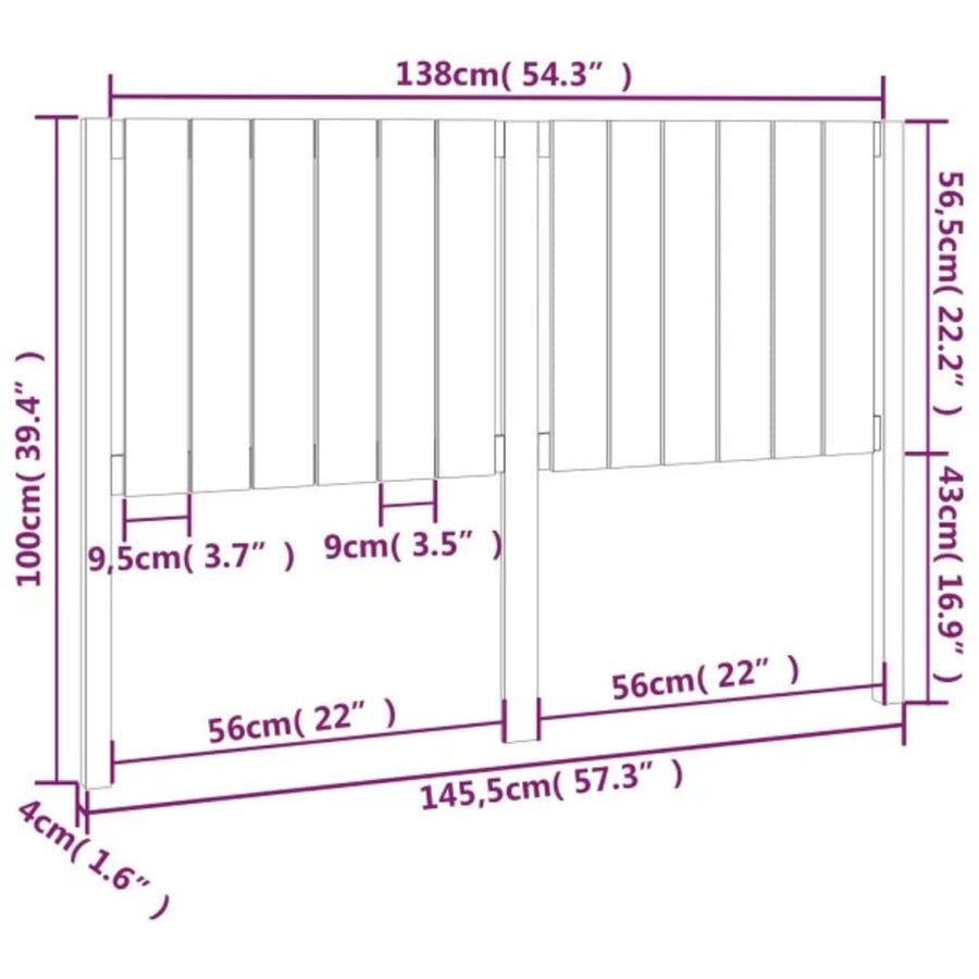 Hoofdbord 45,5X4X00 Cm Massief Grenenhout 145.5 x 100 cm Zwart