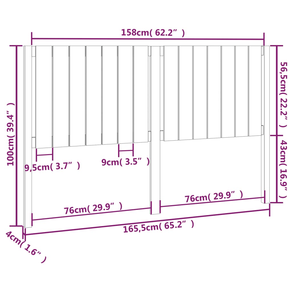 Hoofdbord 65,5X4X00 Cm Massief Grenenhout 165.5 x 100 cm Zwart