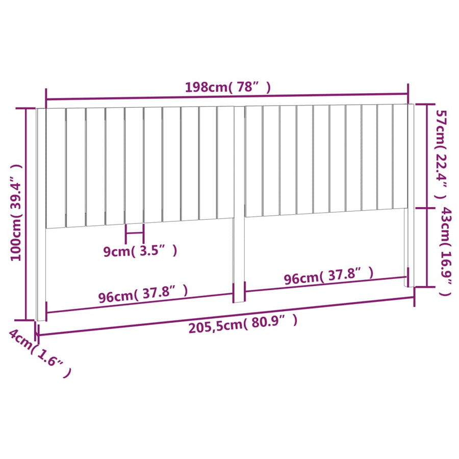 Hoofdbord 205,5X4X00 Cm Massief Grenenhout 205.5 x 100 cm Wit