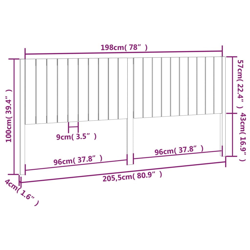 Hoofdbord 205,5X4X00 Cm Massief Grenenhout 205.5 x 100 cm Zwart